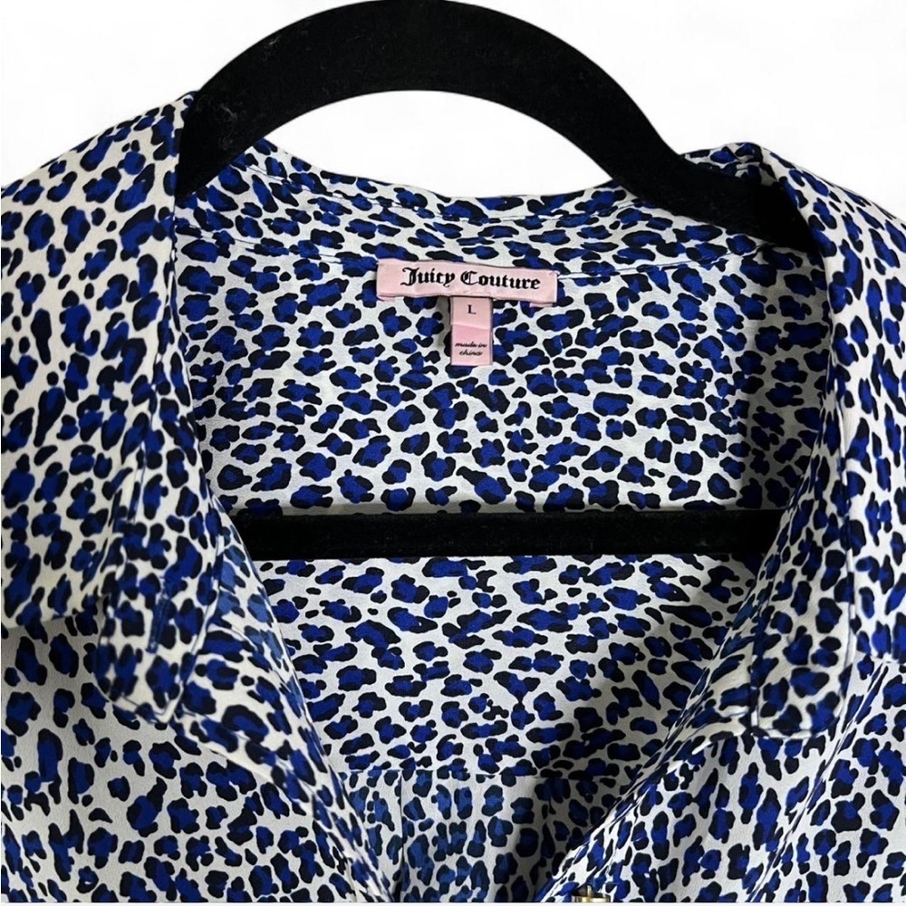 Juicy Couture Blue Cheetah Print Button Down Blouse - Size Large - Picture 3 of 4